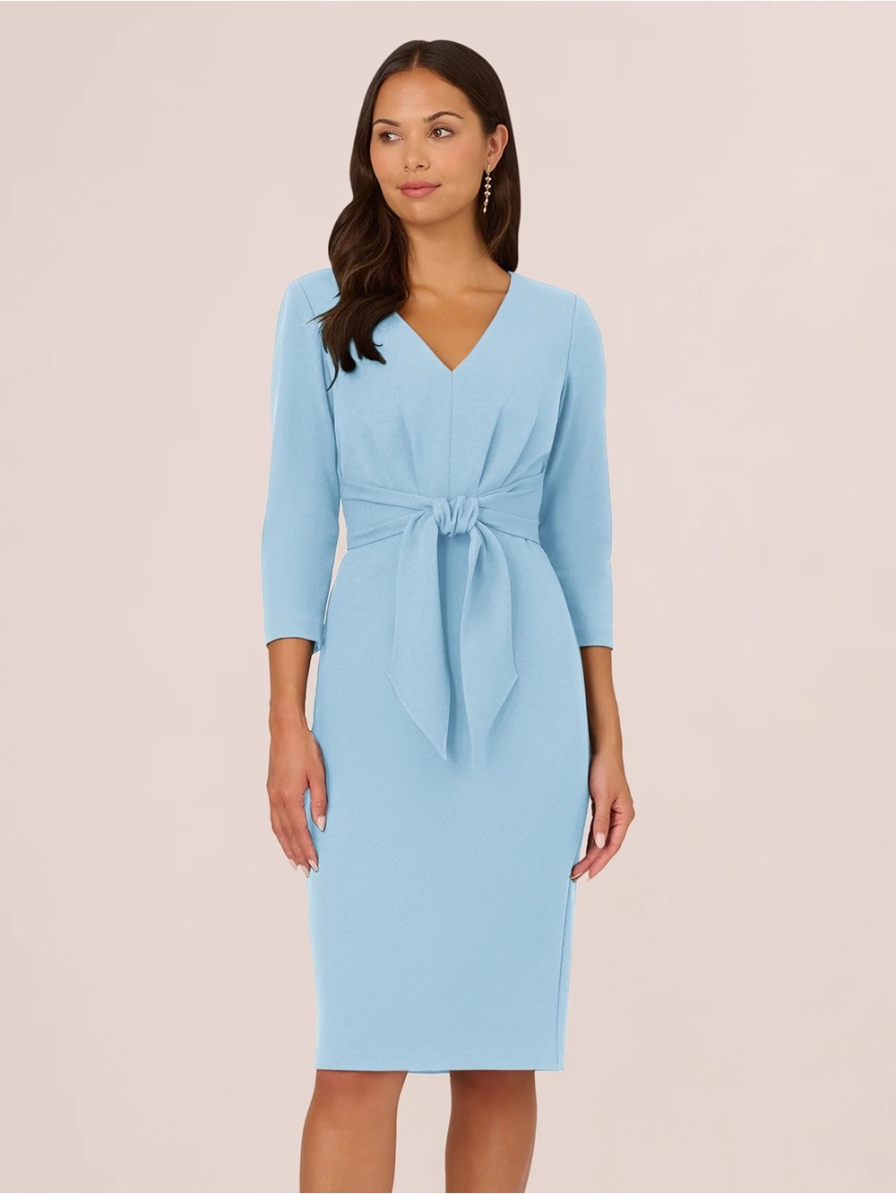Adrianna Papell Tie Waist Pleated Midi Dress Blue Mist NWOT Size 10 - Picture 2 of 6